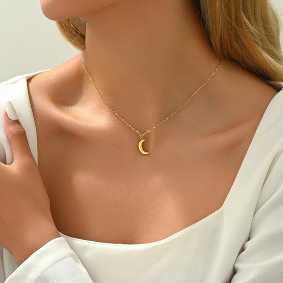 ⚡Gold Necklace for Women 18K Plated Crescent Moon Sun Horse Shoe Horn Pendant - Picture 2 of 7